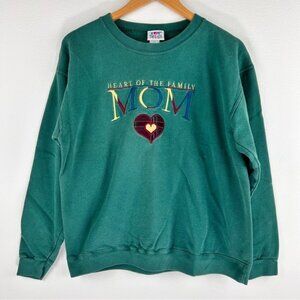 Vtg 90s Top Threads Women’s Heart of the Family Green Crewneck Sweatshirt Size L
